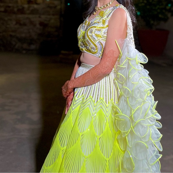 Amit Agarwal neon colored Lehenga - Picture 2 of 5